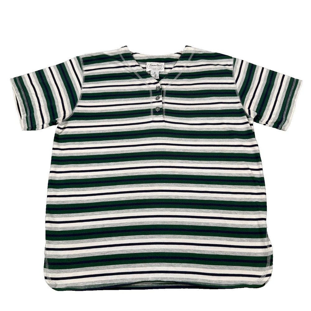 VTG 90s Henley T Shirt Mens Medium Green Stripe Skater Streetwear Retro Normcore